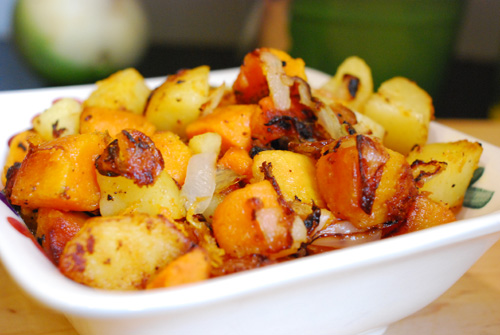 home fried sweet and baby potatoes